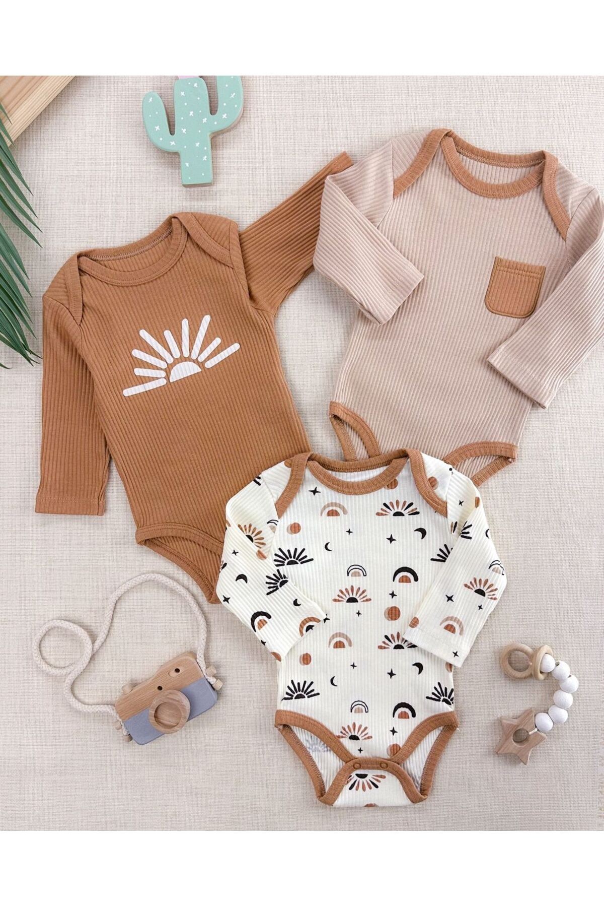 Çıtçıt Kapamalı Unisex Lüks Bebek Body Zıbın 3'lü Set