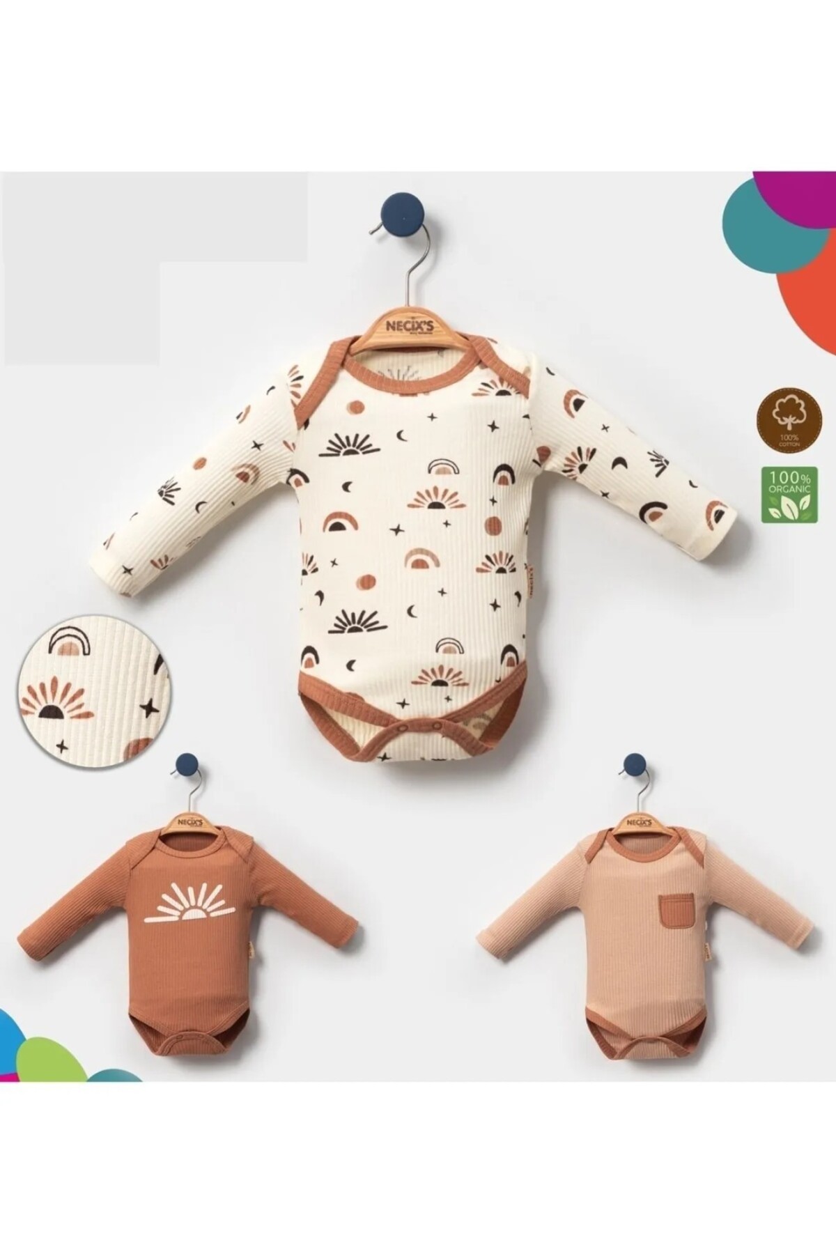 Çıtçıt Kapamalı Unisex Lüks Bebek Body Zıbın 3'lü Set