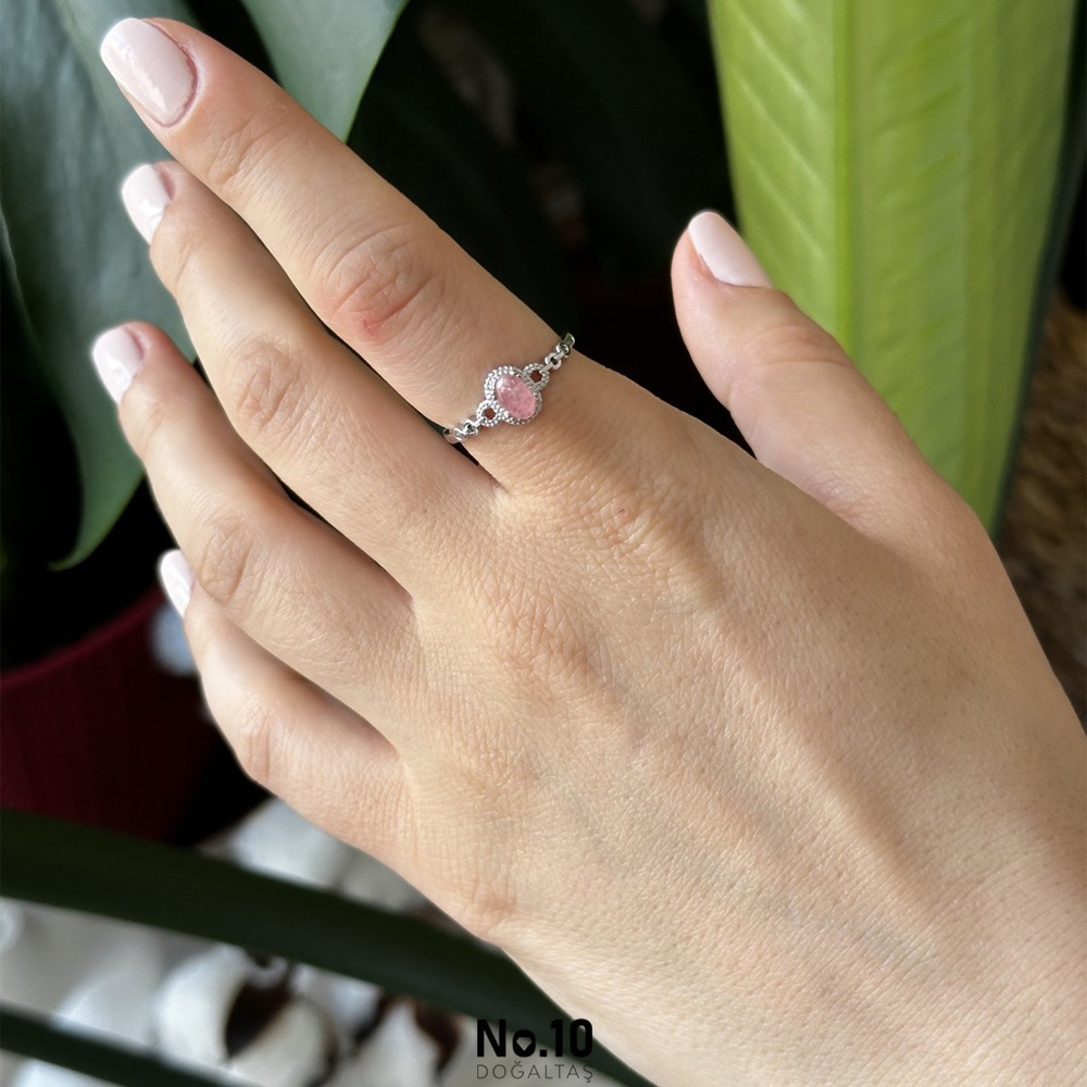 Pembe Kuvars Doğal Taşlı Yüzük