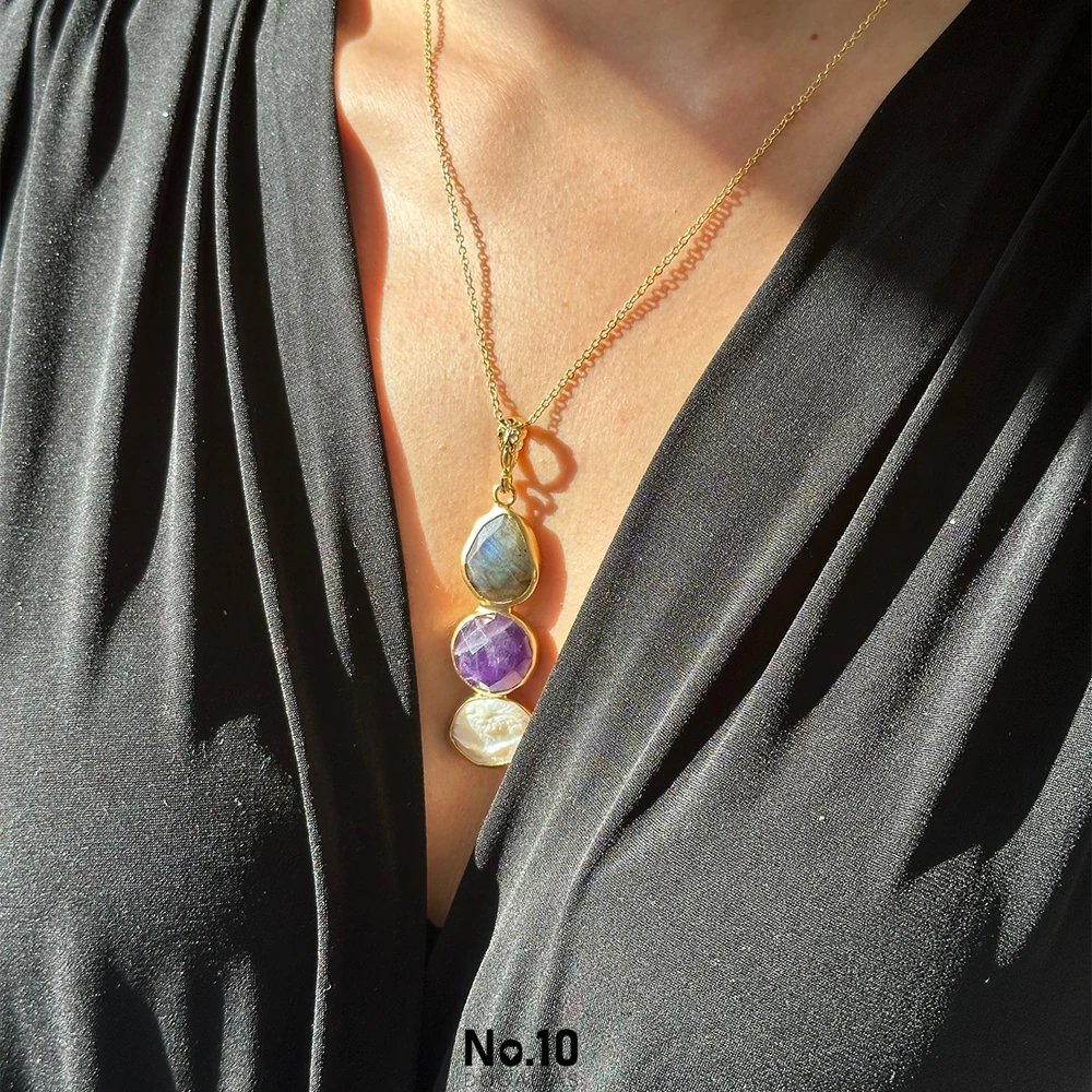 Labradorit Ametist Barok İnci Kolye Ucu (Zinciri Hediye)