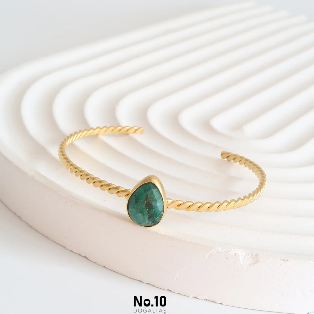 Zümrüt Doğal Taşlı Kelepçe Bileklik