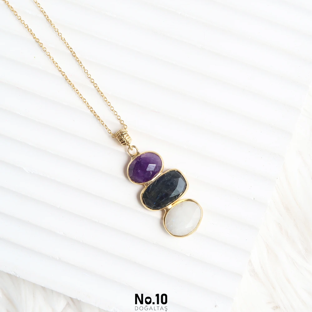 Ametist & Labradorit & Ay Taşlı Kolye Ucu (Zinciri Hediye)