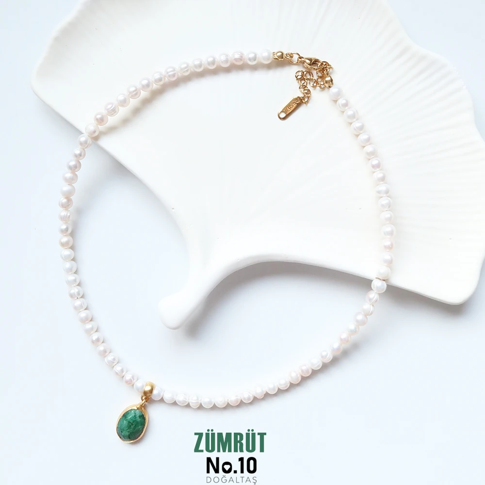 Yakut Safir Zümrüt Doğal Taşlı İncili Kolyeler