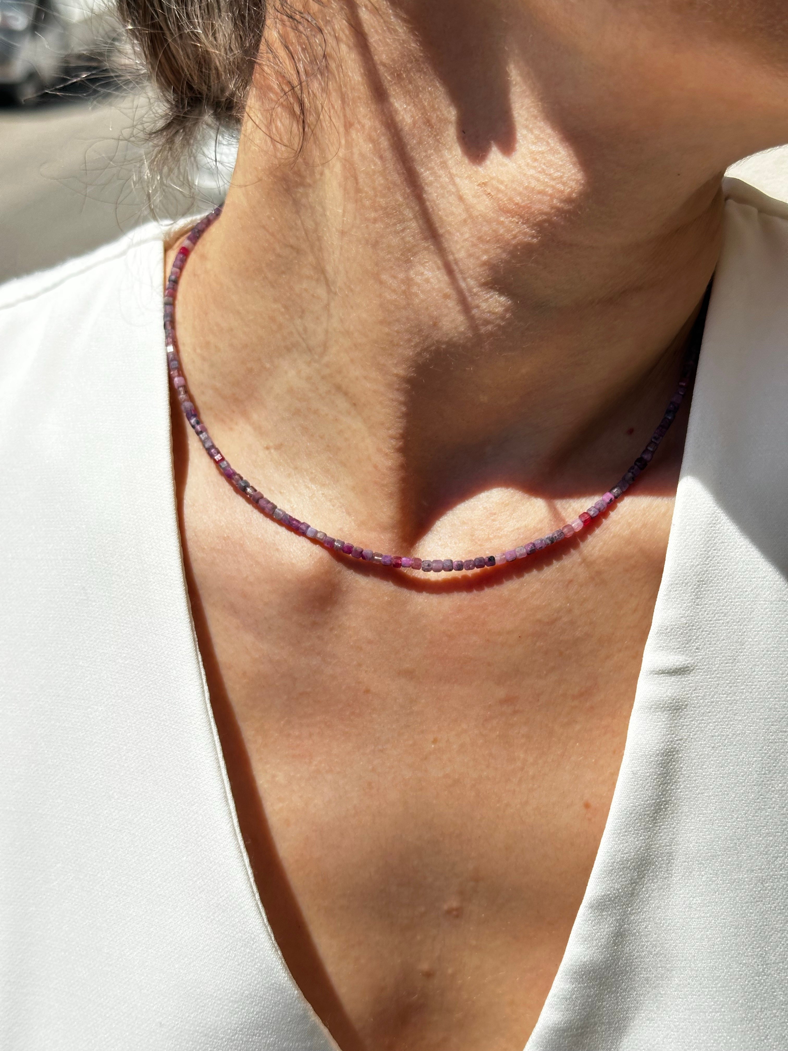 Pembe Safir Doğal Taşlı Minimal Kolye (Özel Ürün)