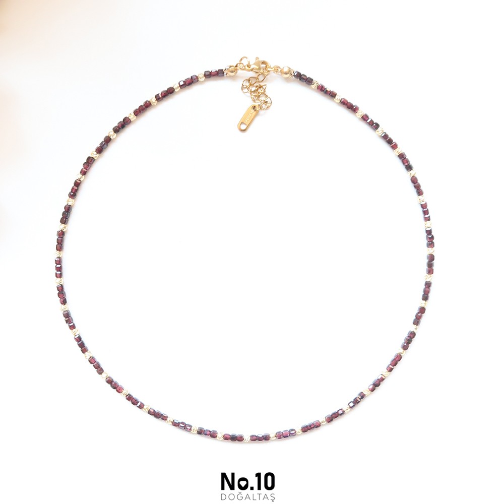 Garnet (Lal) Doğal Taşlı Kolye (Küp Kesim)