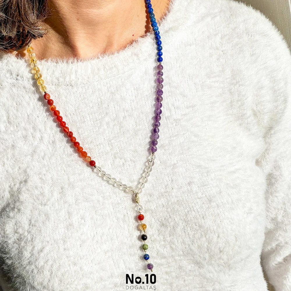 7 Çakra Doğal Taşlı Kolye (99'luk Tesbih)