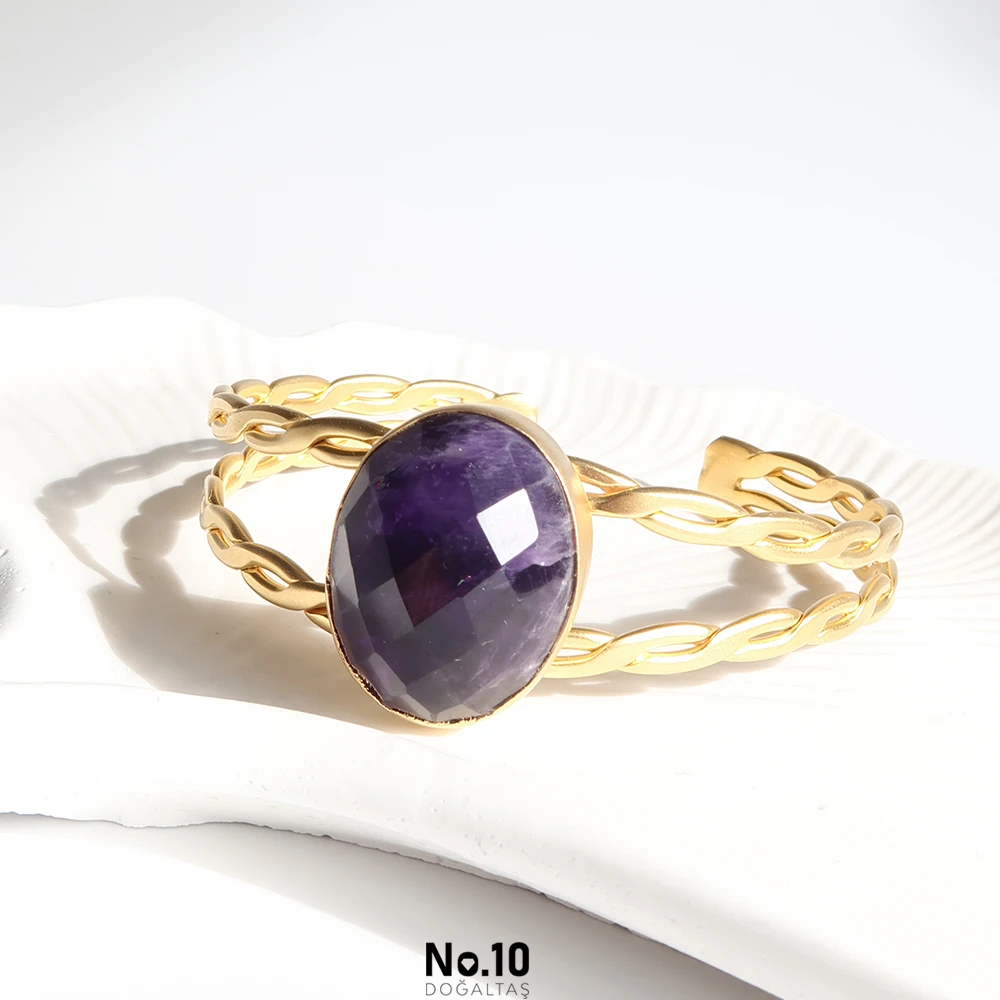 Ametist Doğal Taşlı Kelepçe Bileklik