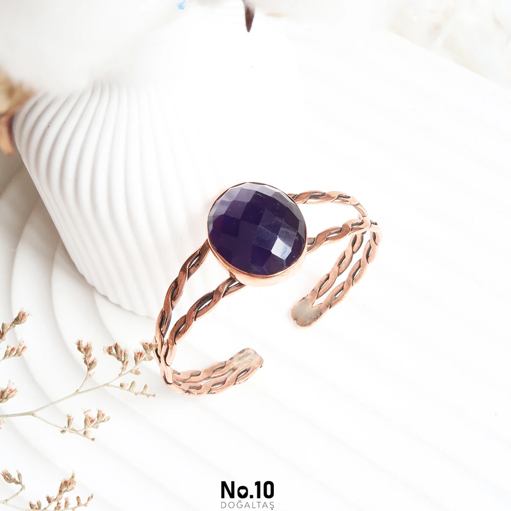 Ametist Doğal Taşlı Bakır Bileklik