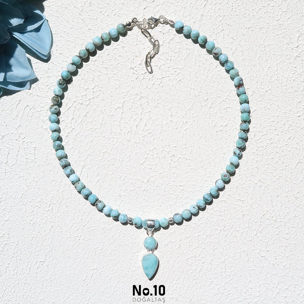 Larimar Doğal Taşlı Tasarım Kolye (925 Ayar Gümüş)