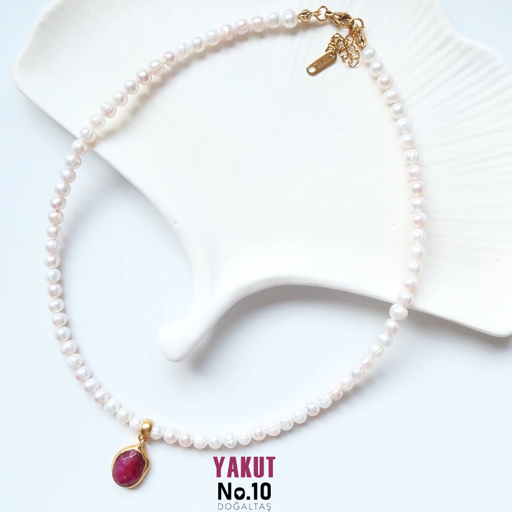 Yakut Safir Zümrüt Doğal Taşlı İncili Kolyeler