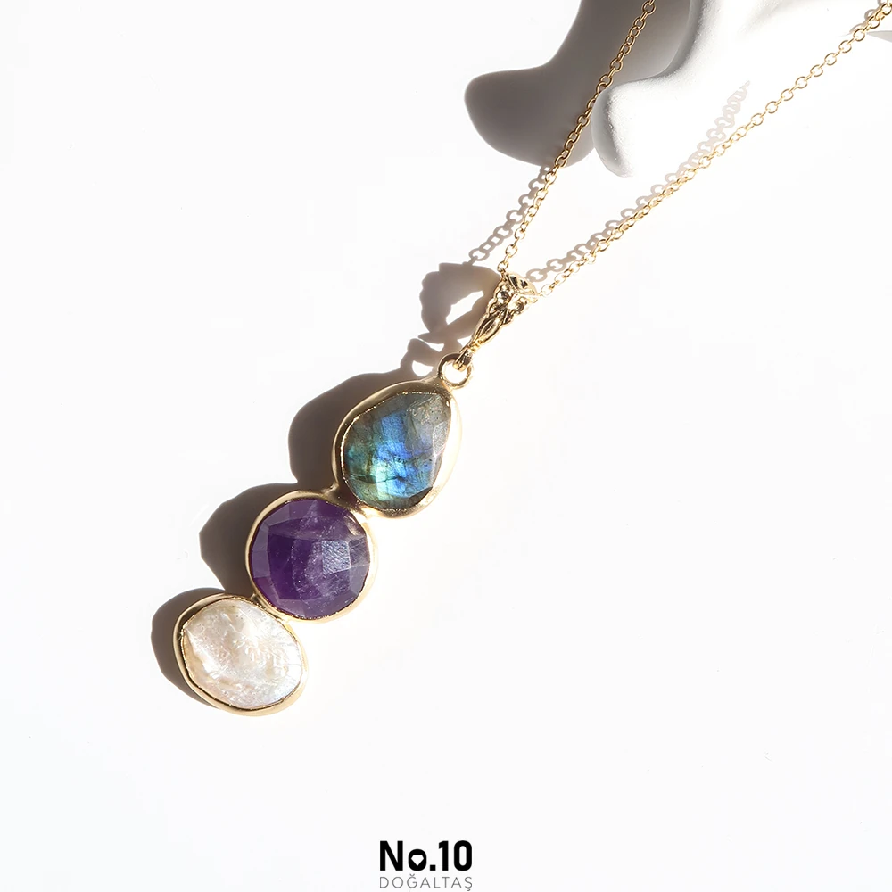 Labradorit Ametist Barok İnci Kolye Ucu (Zinciri Hediye)