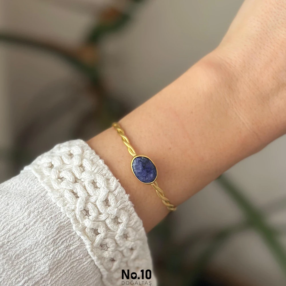 Safir Doğal Taşlı Kelepçe Bileklik
