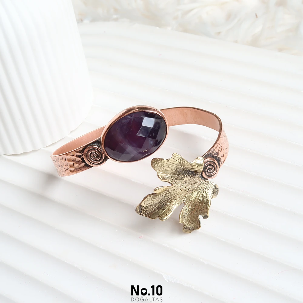 Ametist Doğal Taşlı Yaprak Detaylı Bileklik