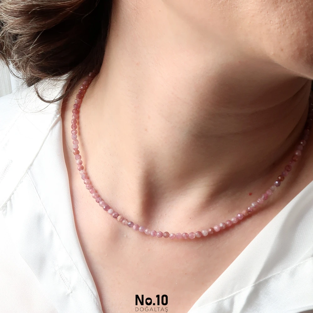 Pembe Turmalin Doğal Taşlı Kolye