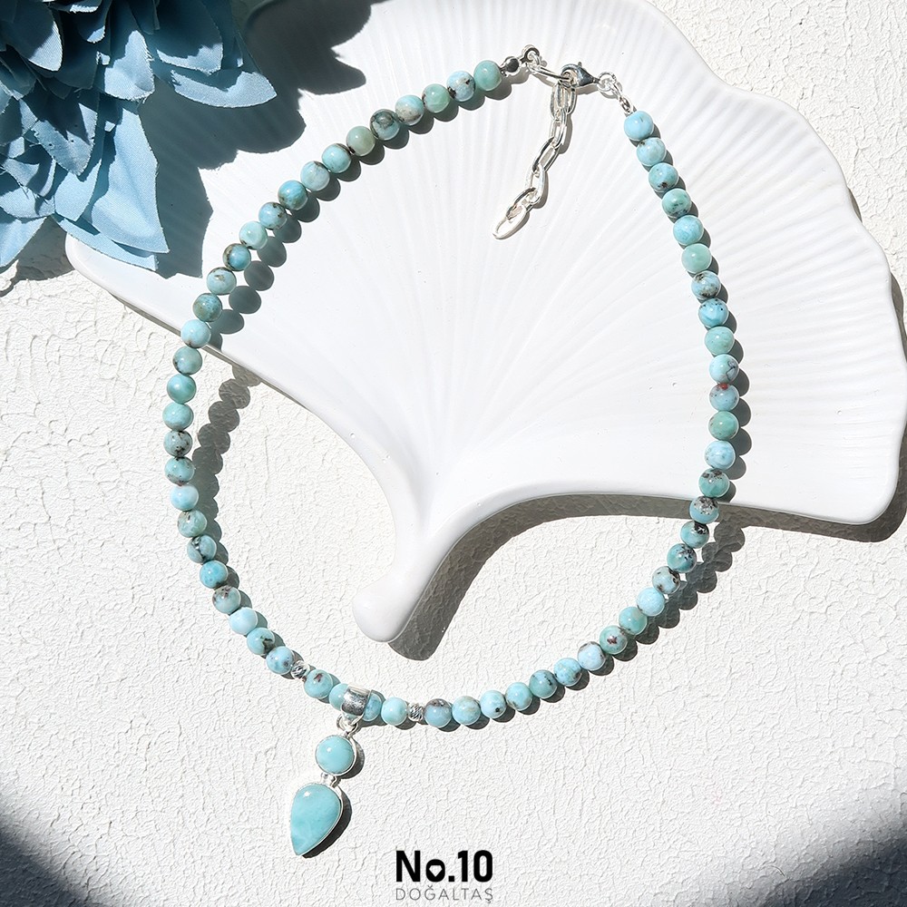 Larimar Doğal Taşlı Tasarım Kolye (925 Ayar Gümüş)