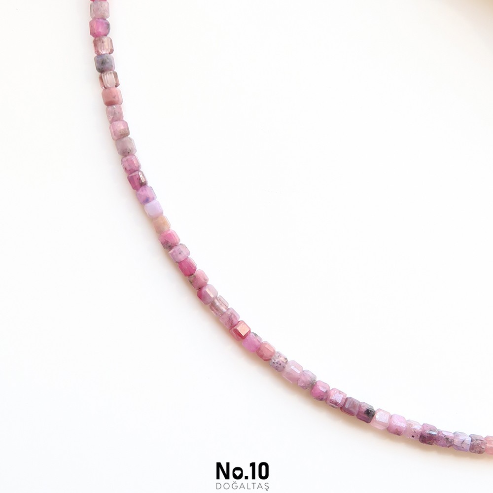 Pembe Safir Doğal Taşlı Minimal Kolye (Özel Ürün)