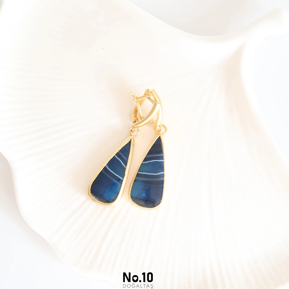 Mavi Akik Taşlı Küpe