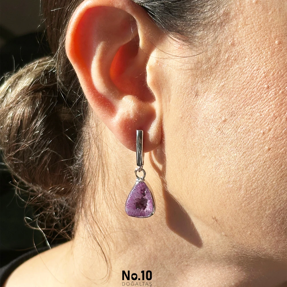 Pembe Akik Druzy Form Küpe