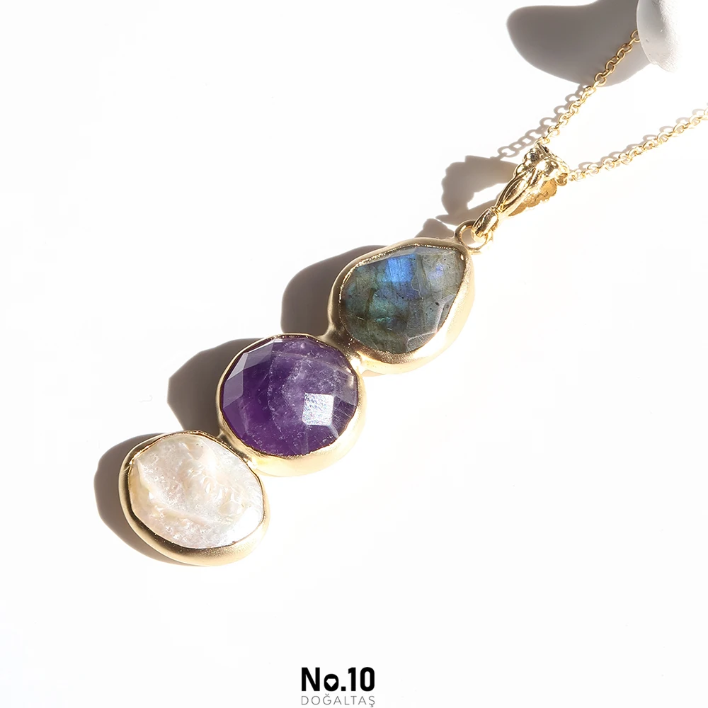 Labradorit Ametist Barok İnci Kolye Ucu (Zinciri Hediye)
