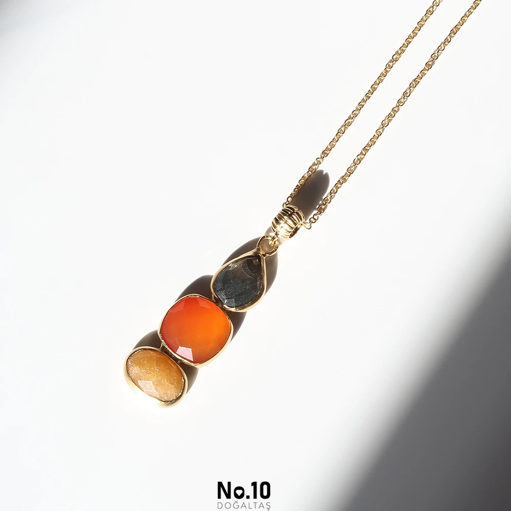 Labradorit Akik Sitrin Doğal Taşlı Kolye (Zincir Hediye)