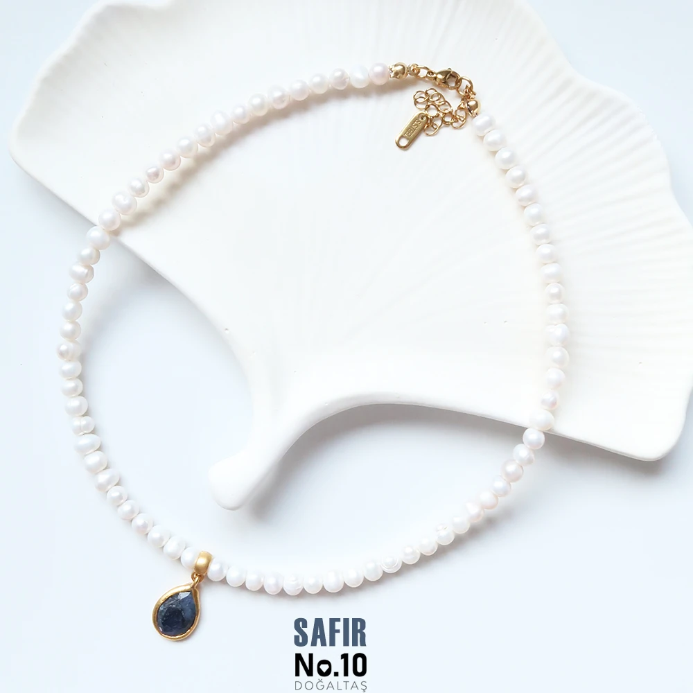 Yakut Safir Zümrüt Doğal Taşlı İncili Kolyeler