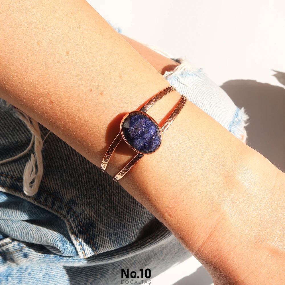 Safir Doğal Taşlı Kelepçe Bileklik