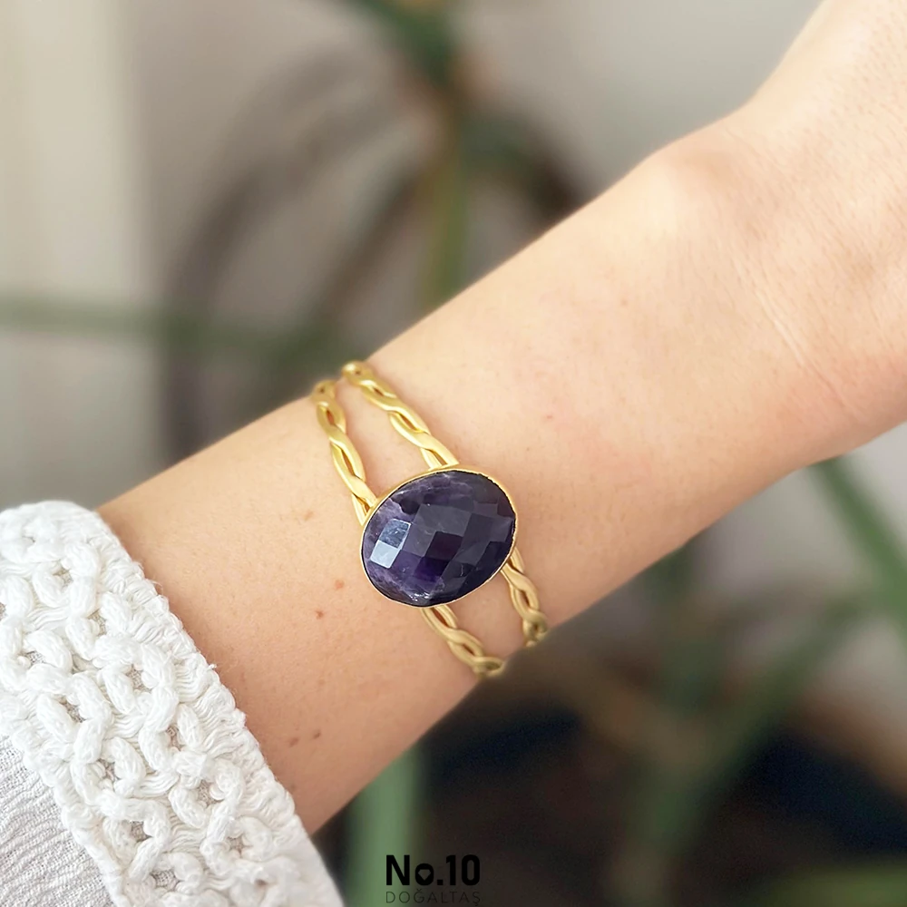 Ametist Doğal Taşlı Kelepçe Bileklik