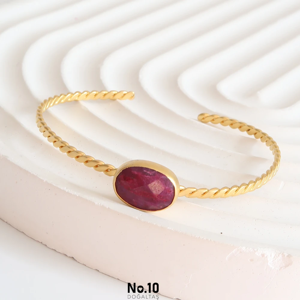 Yakut Doğal Taşlı Kelepçe Bileklik