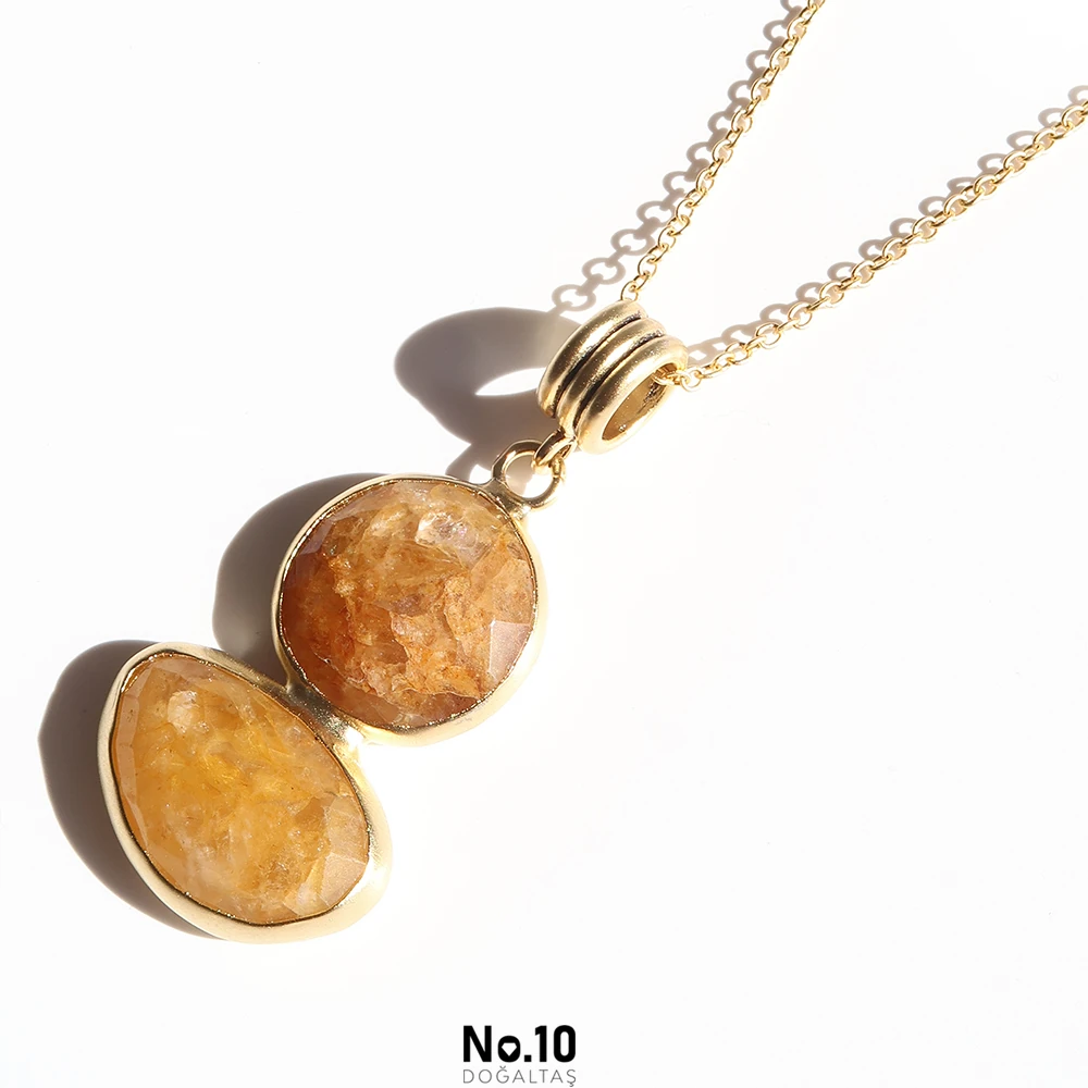 Sitrin Doğal Taşlı Kolye Ucu(Zinciri Hediye)