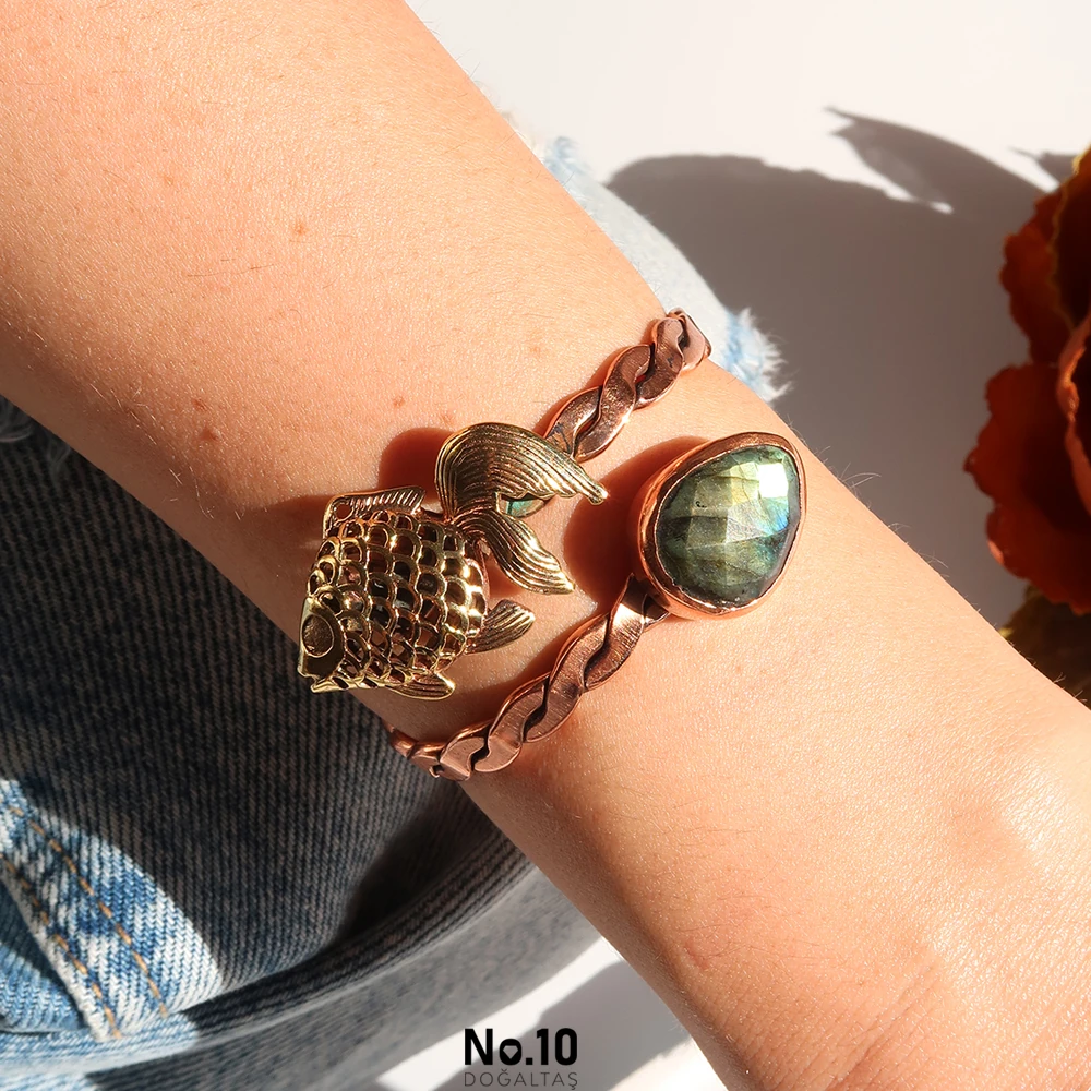 Labradorit Doğal Taşlı Özel Tasarım Kelepçe Bileklik