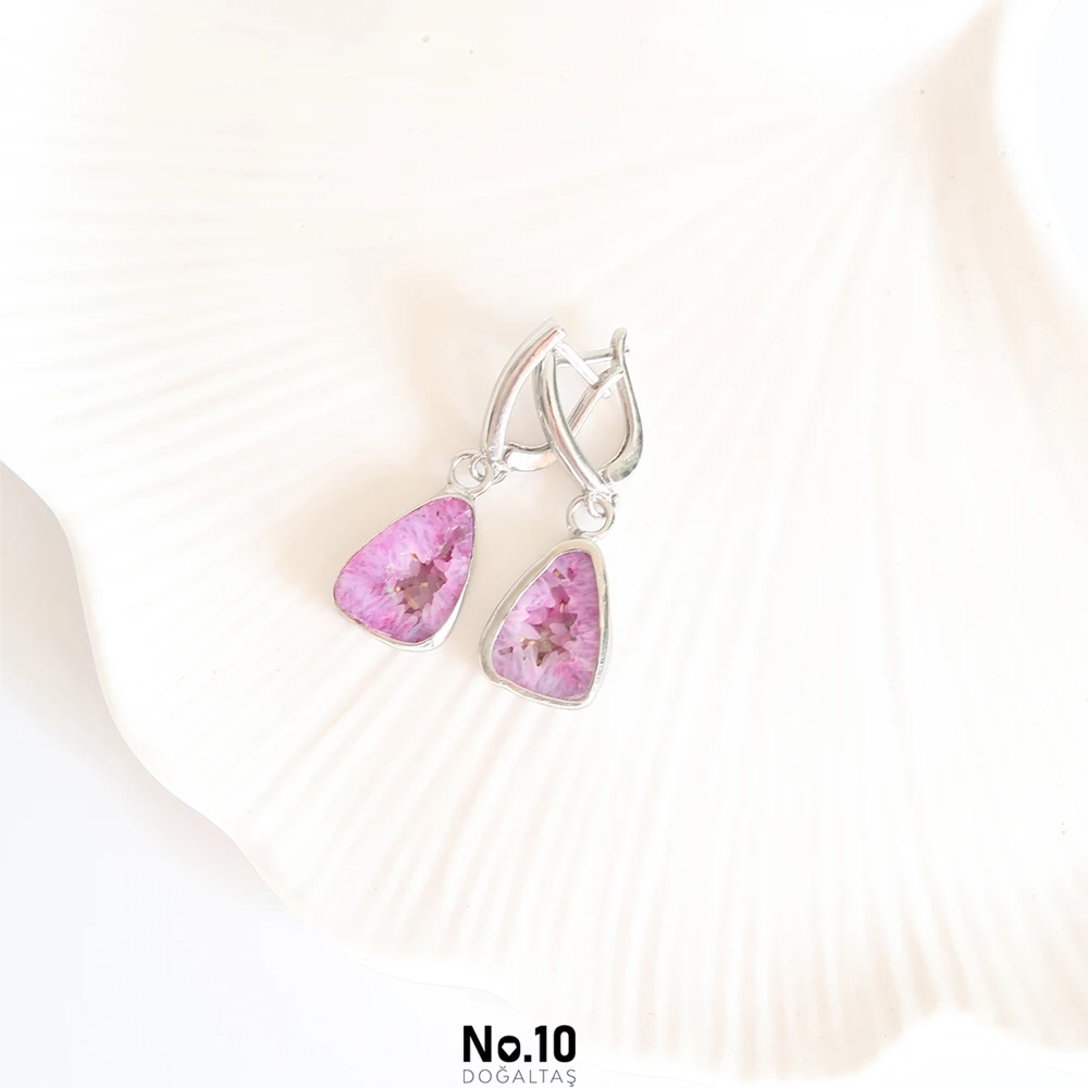 Pembe Akik Druzy Form Küpe