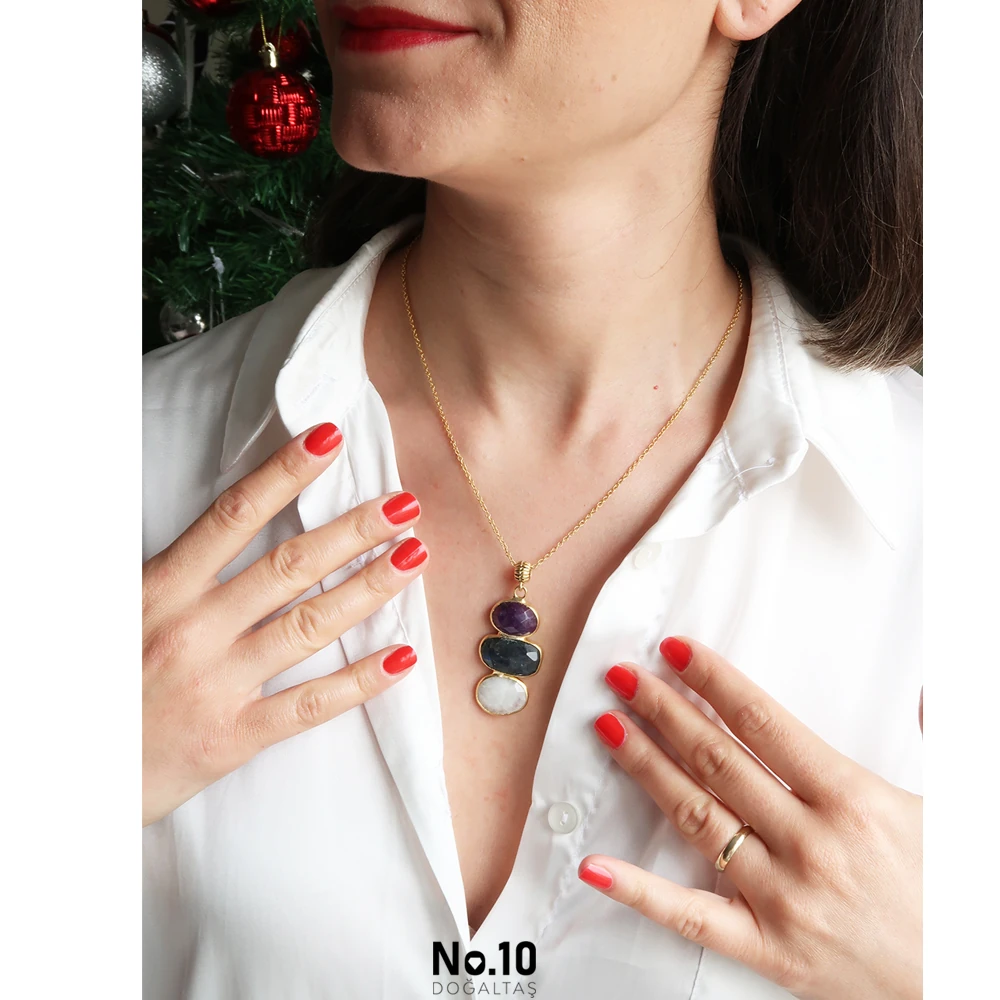 Ametist & Labradorit & Ay Taşlı Kolye Ucu (Zinciri Hediye)