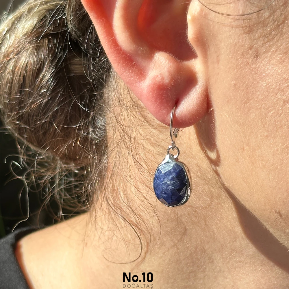 Safir Doğal Taşlı Küpe