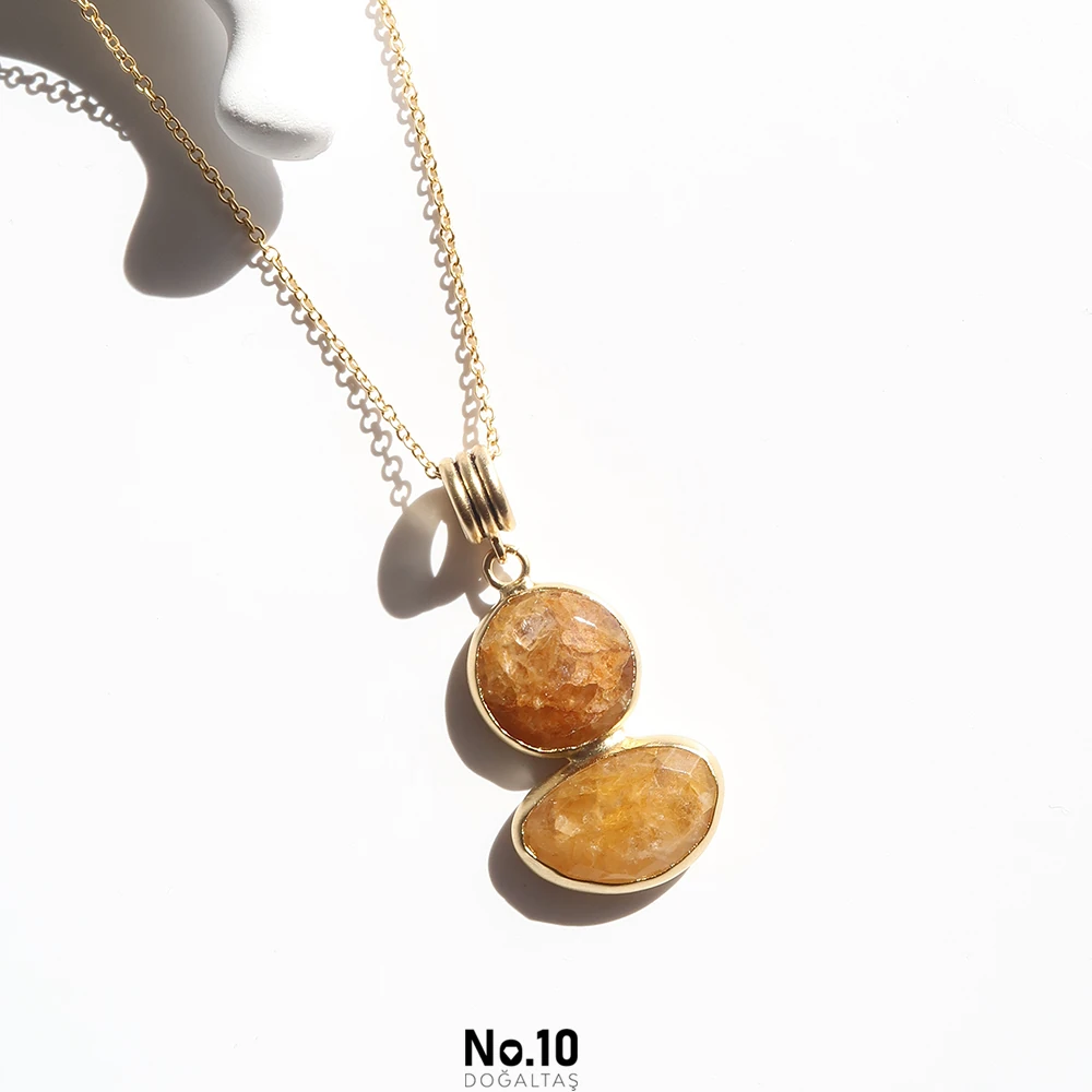 Sitrin Doğal Taşlı Kolye Ucu(Zinciri Hediye)