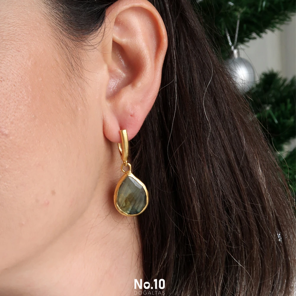 Labradorit Doğal Taşlı Küpe (High Glow Effect)