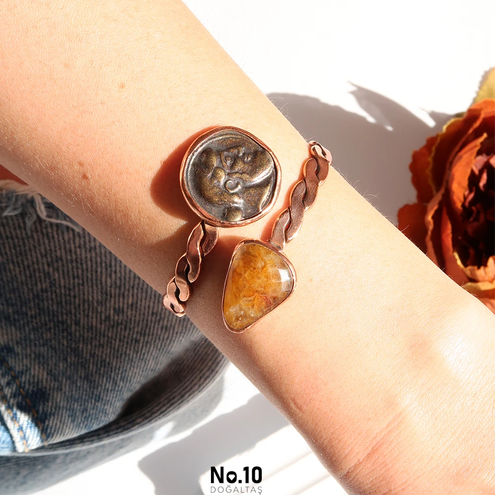 Sitrin Doğal Taşlı Kelepçe Bileklik 