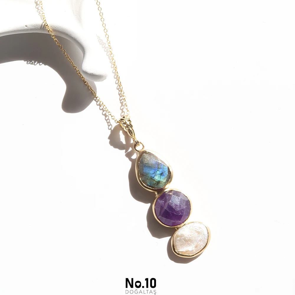 Labradorit Ametist Barok İnci Kolye Ucu (Zinciri Hediye)