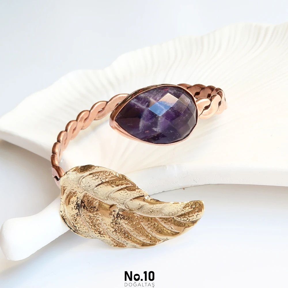 Ametist Doğal Taşlı Bakır Bileklik
