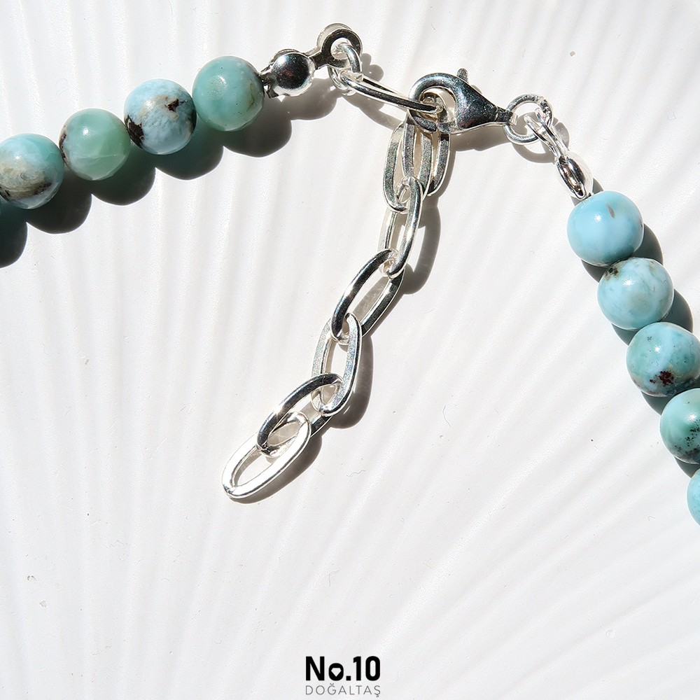 Larimar Doğal Taşlı Tasarım Kolye (925 Ayar Gümüş)
