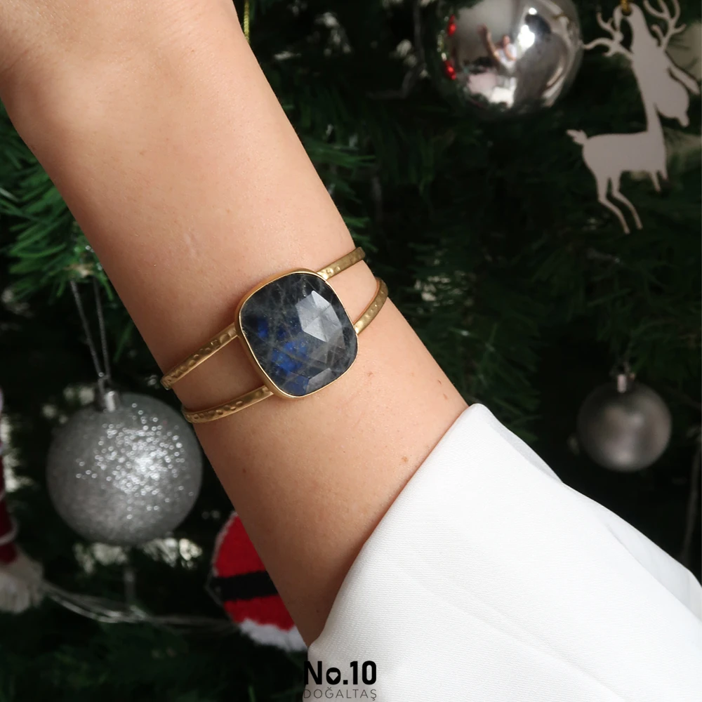 Labradorit Doğal Taşlı Kelepçe Bileklik