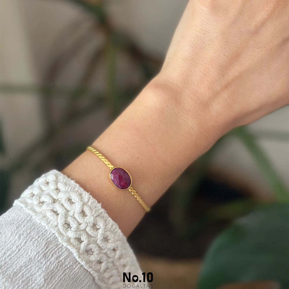 Yakut Doğal Taşlı Kelepçe Bileklik