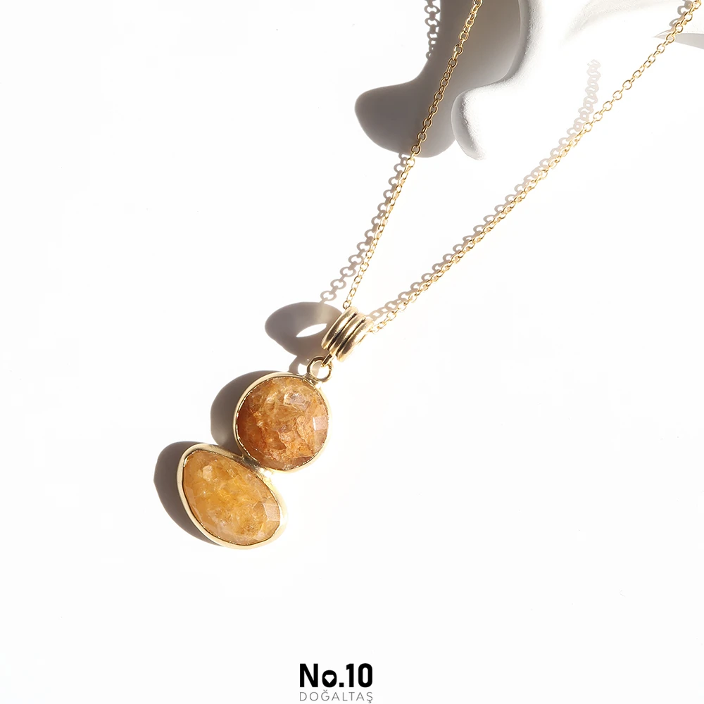 Sitrin Doğal Taşlı Kolye Ucu(Zinciri Hediye)