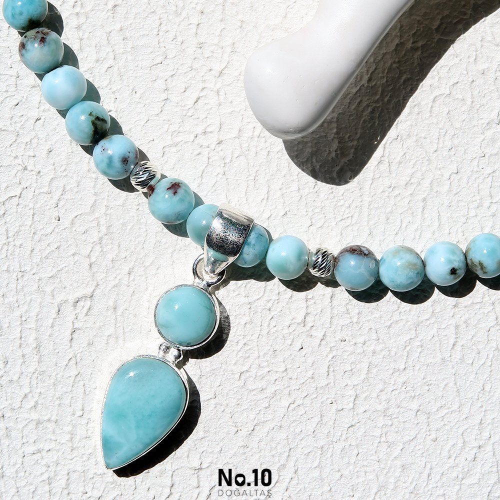Larimar Doğal Taşlı Tasarım Kolye (925 Ayar Gümüş)