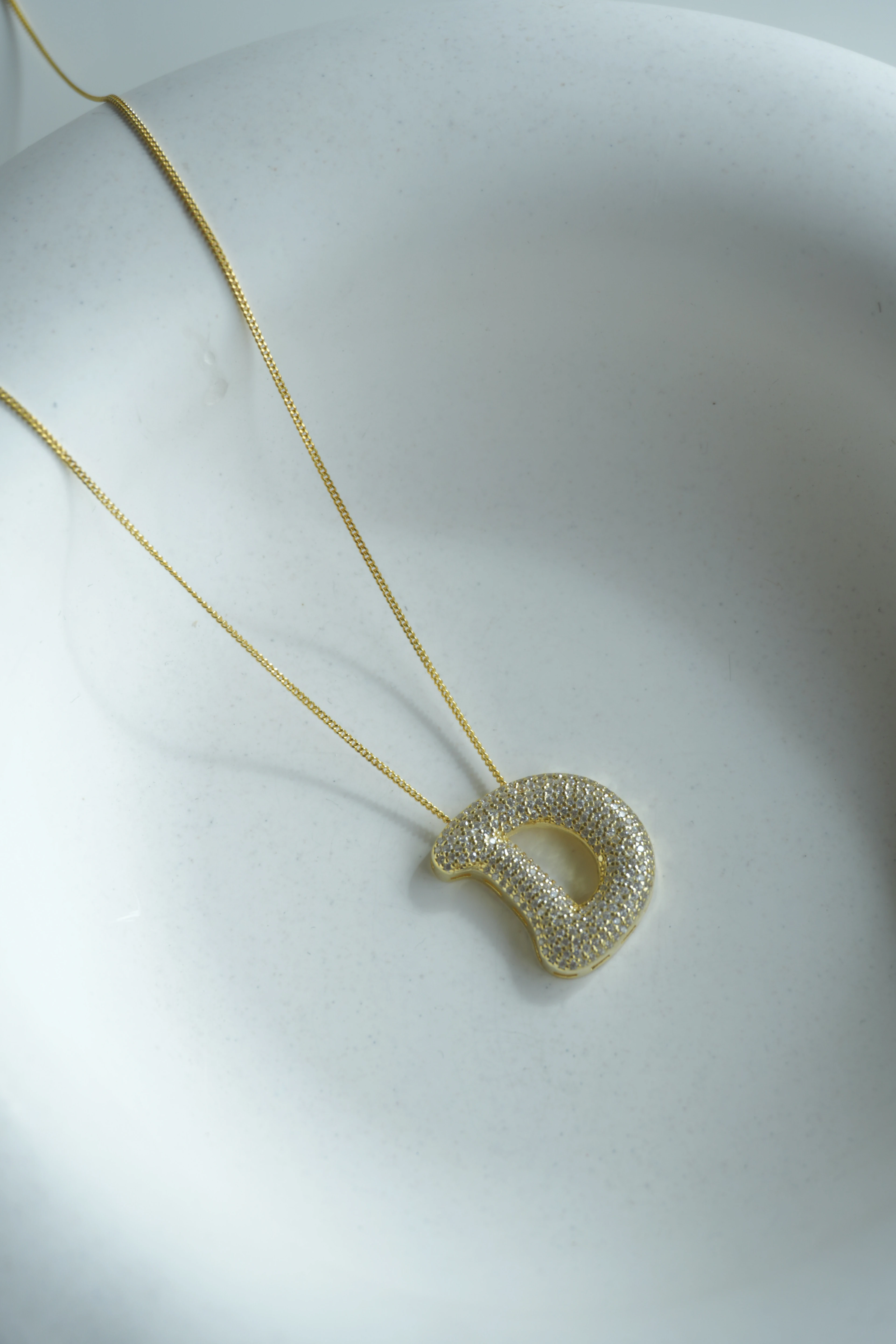 Büyük Boy Taşlı Balon Harf Kolye | 925 Ayar Gümüş