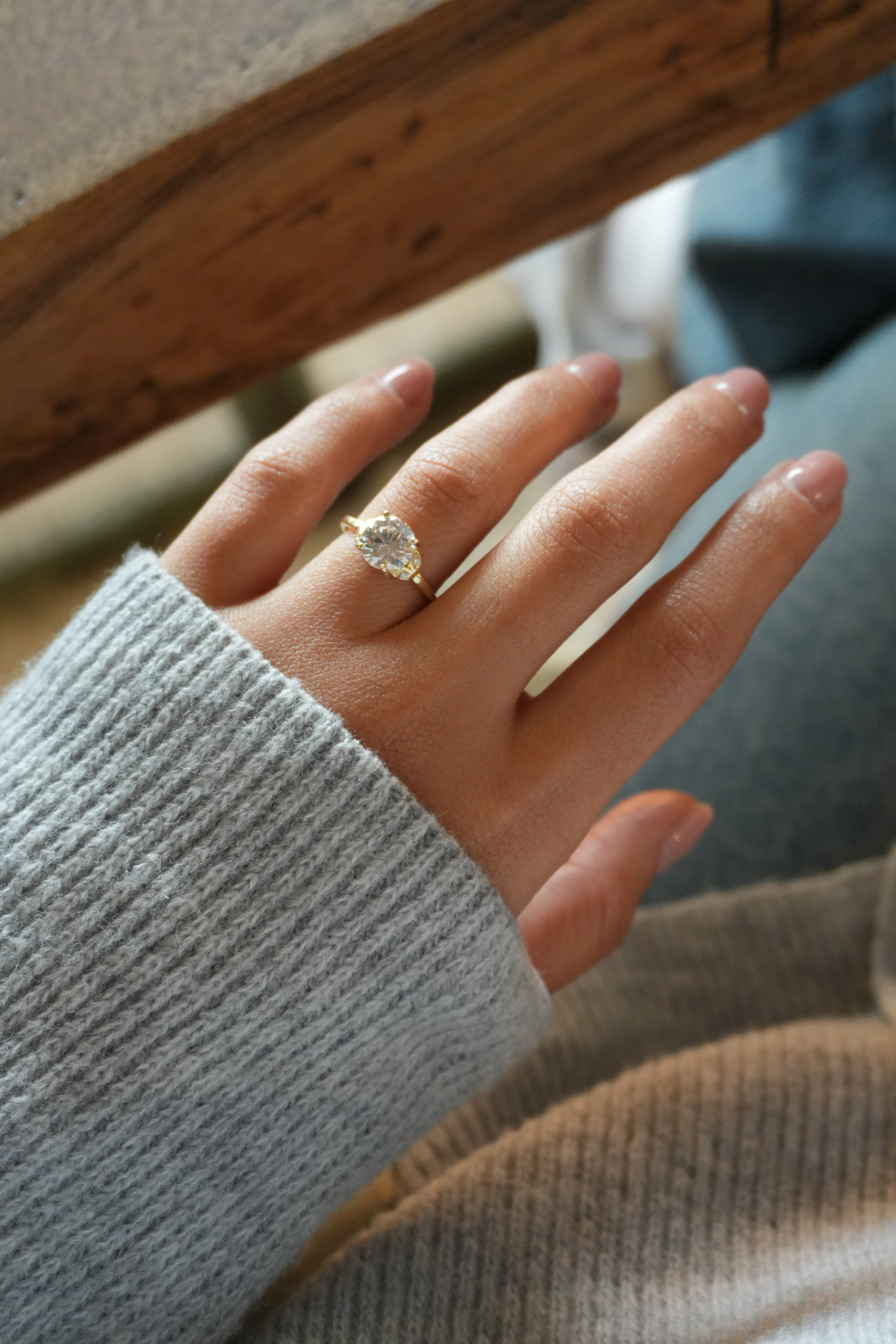 Lyne Mini Yaprak Detaylı Tektaş Yüzük Ayarlanabilir | 925 Ayar Gümüş