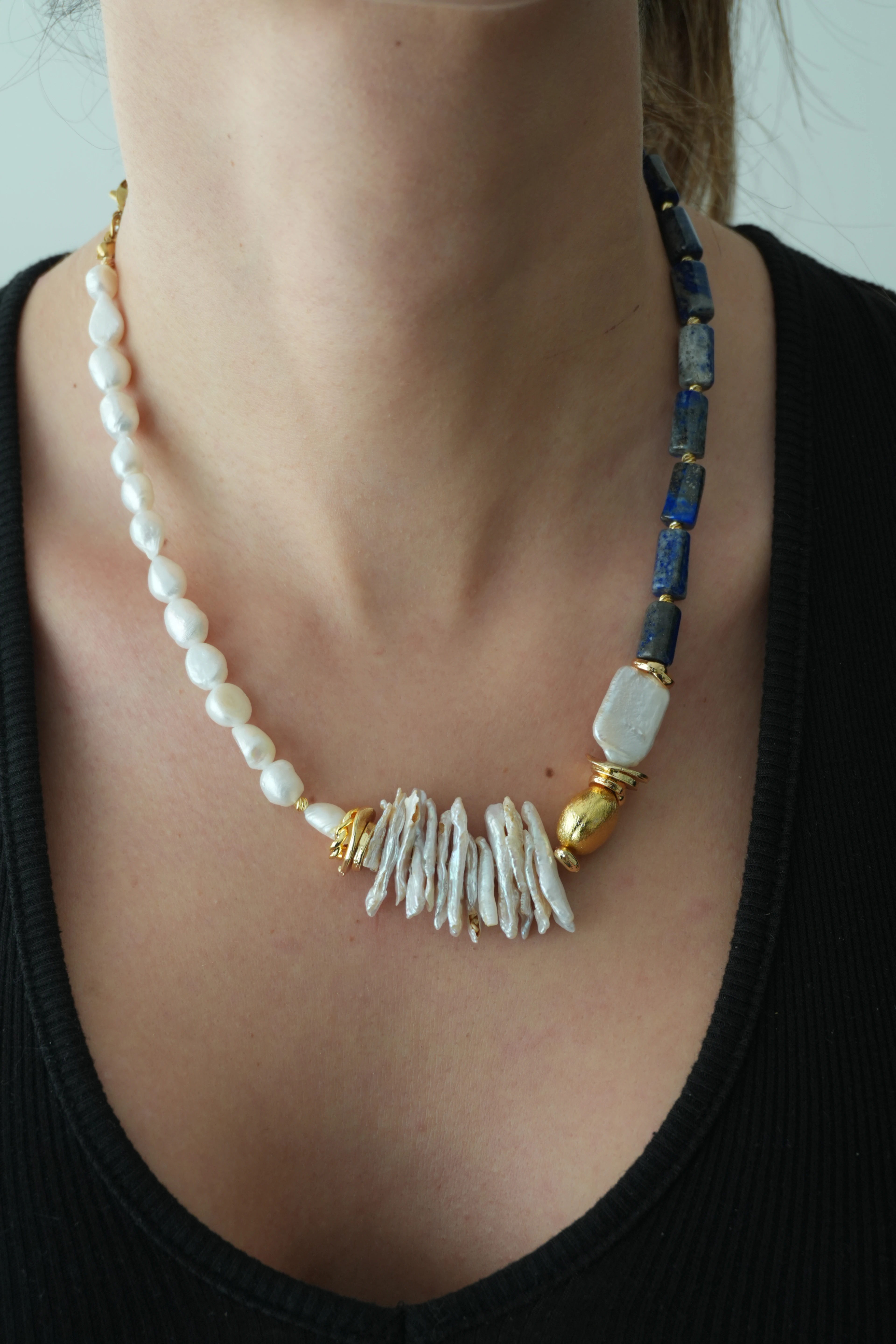 Lapis Lazuli Doğal Taş İnci Kolye 