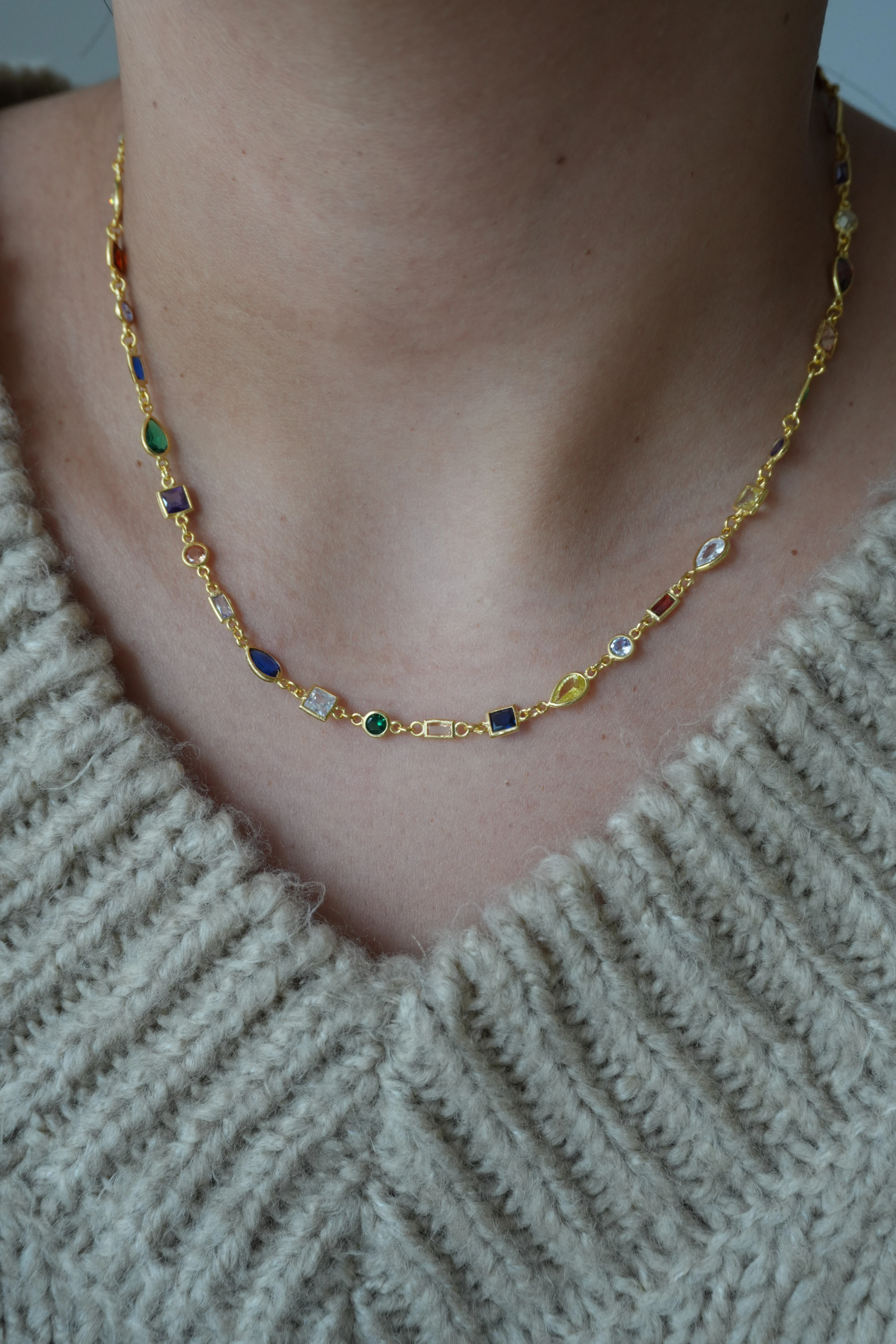 Renkli Asimetrik Taşlı Kolye | 925 Ayar Gümüş