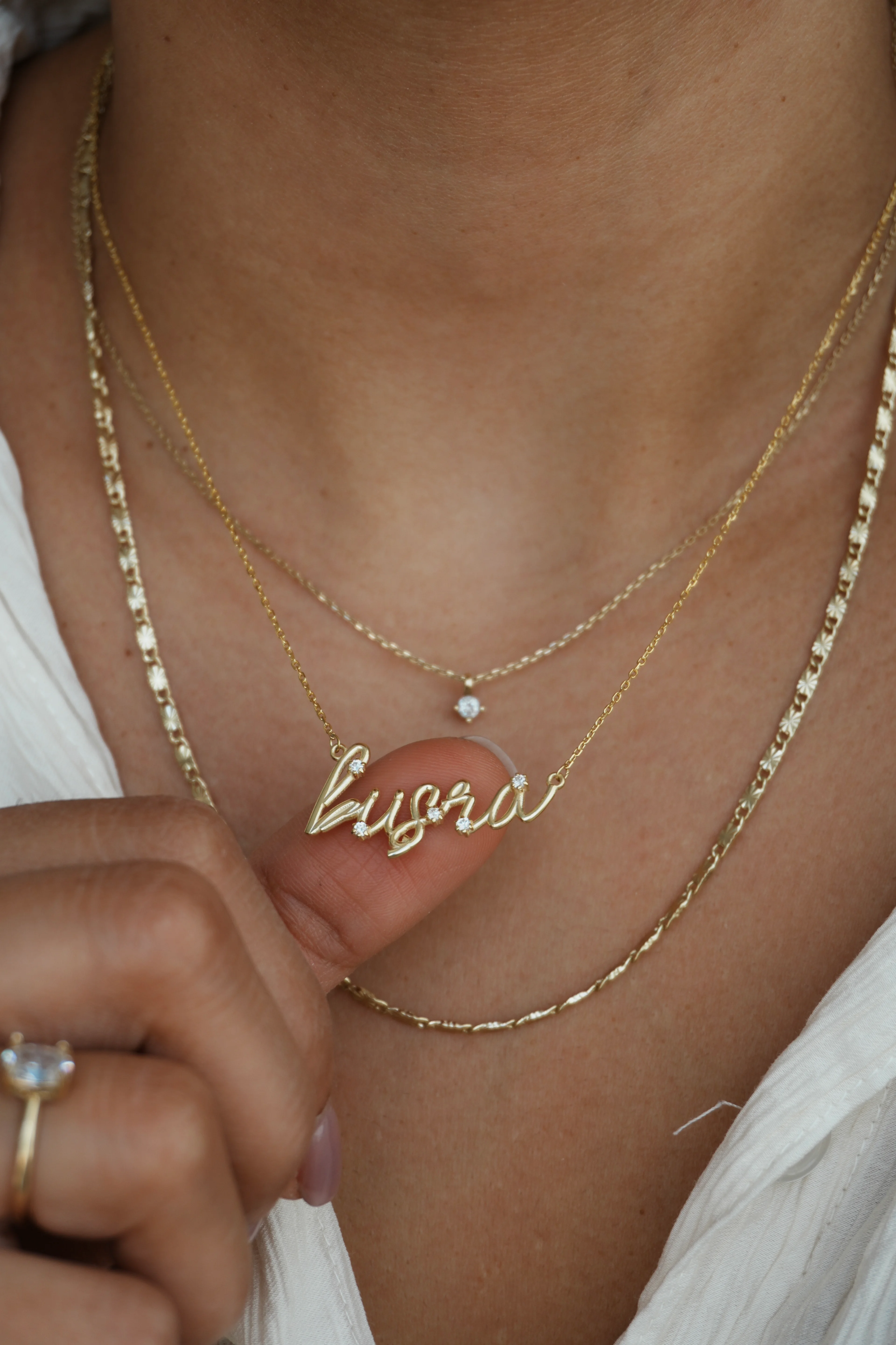 Yıldız Taş Detaylı Elyazı İsim Kolye | 925 Ayar Gümüş