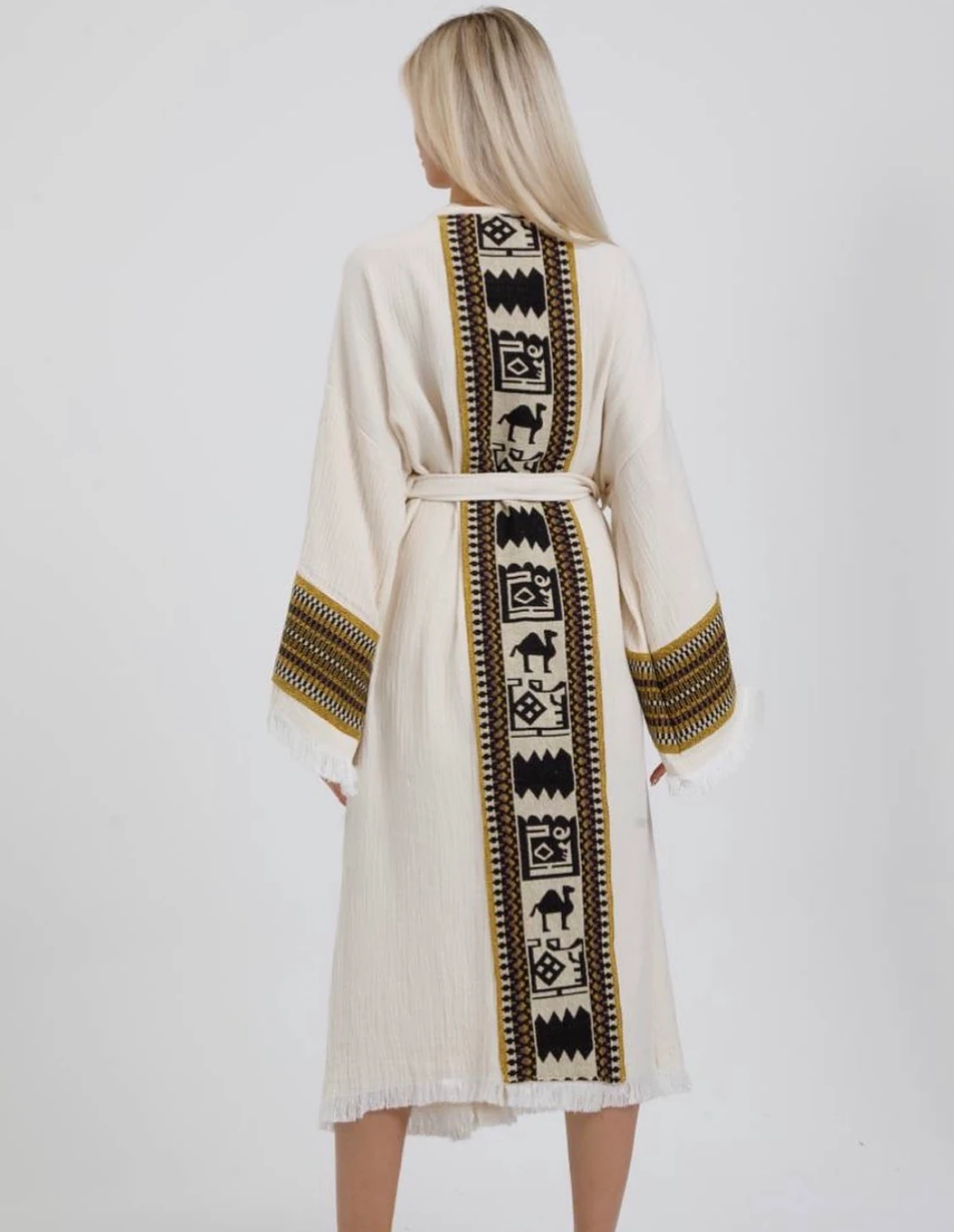 Sultan Koleksiyonu Natural Nakış İşlemeli Müslin Kaftan