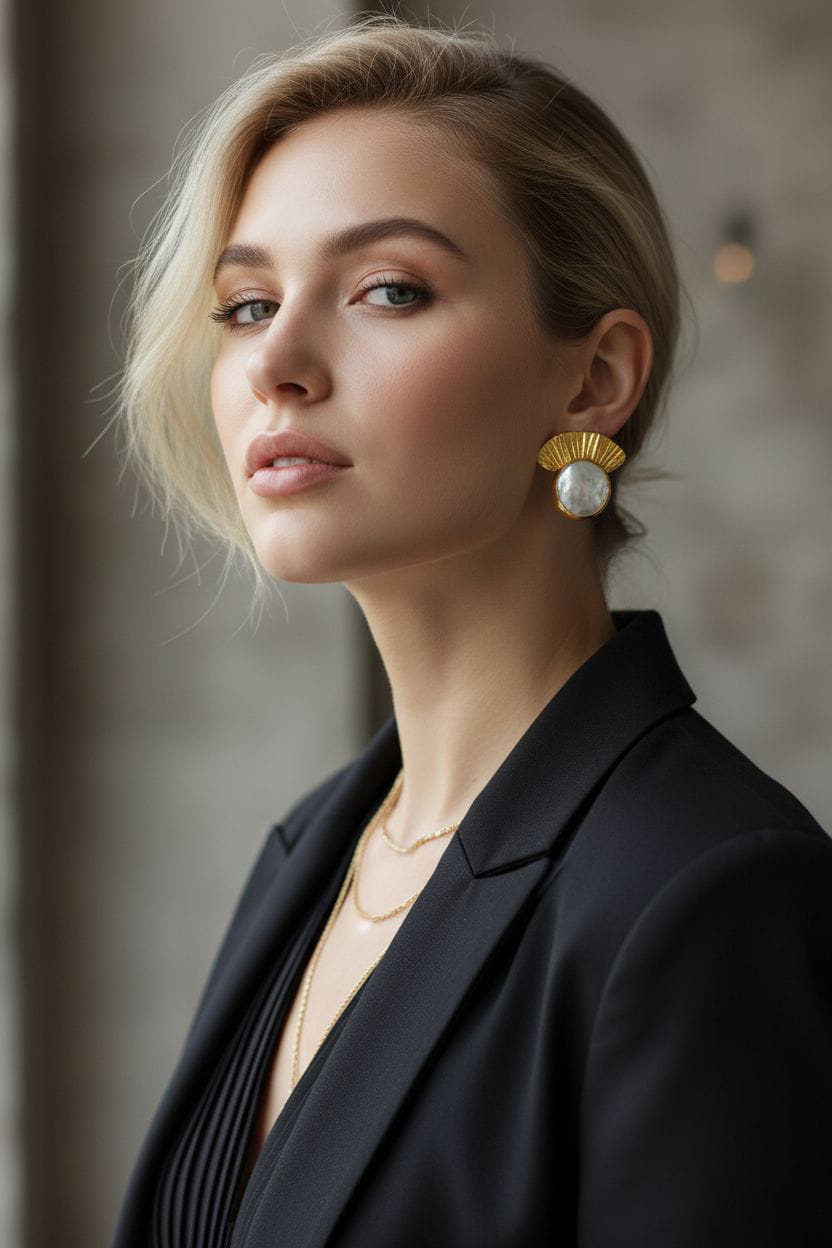 Lunaria Sedefli Doğal Taş Küpe